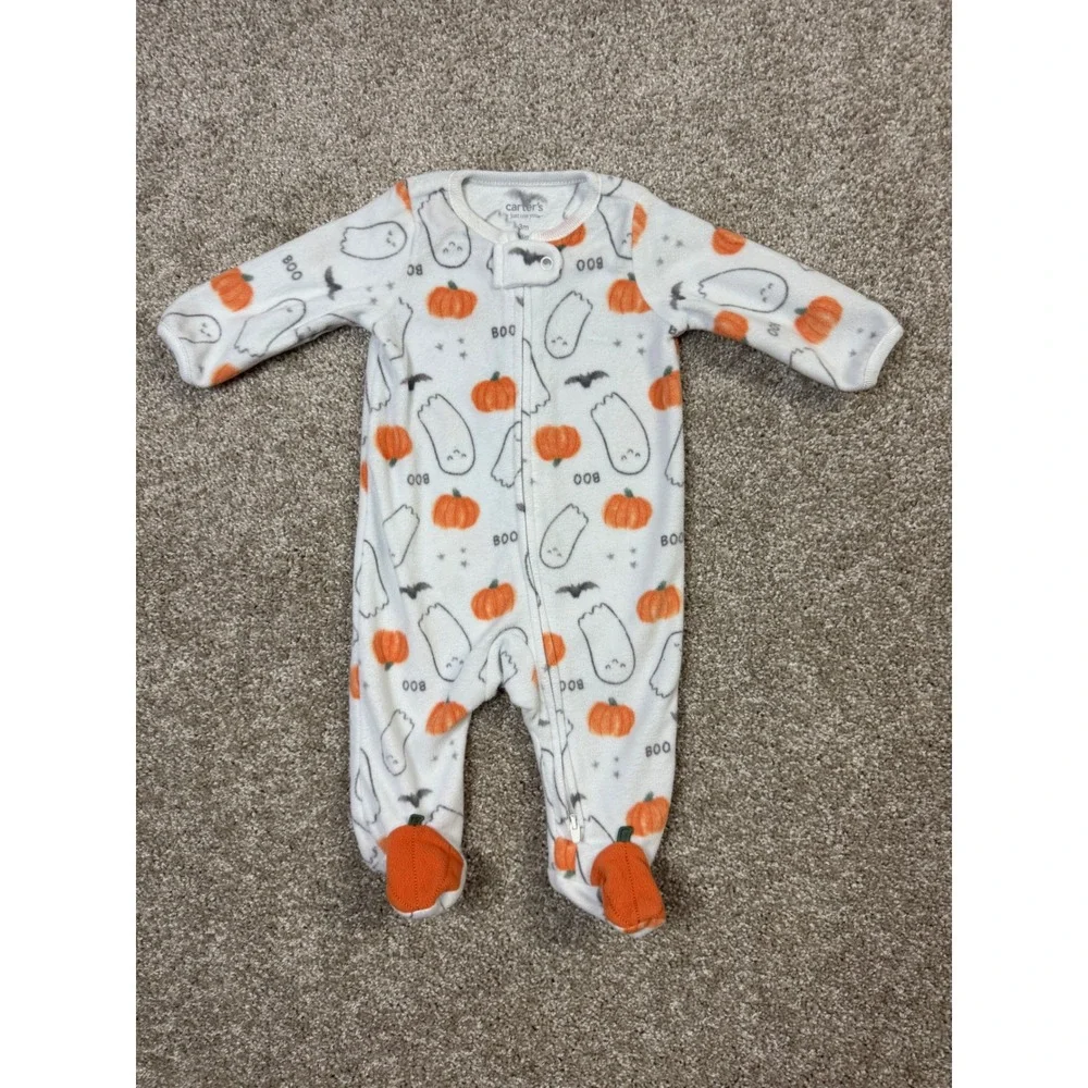 Carters Just One You Baby Halloween Ghost Pumpkin Fleece Footed Sleeper 3M